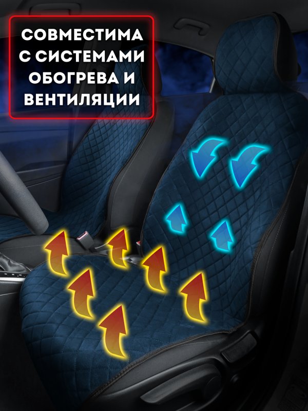 Полный комплект накидок  из алькантары на сиденья автомобиля. Модель SOFIA PK цвет темно-синий
