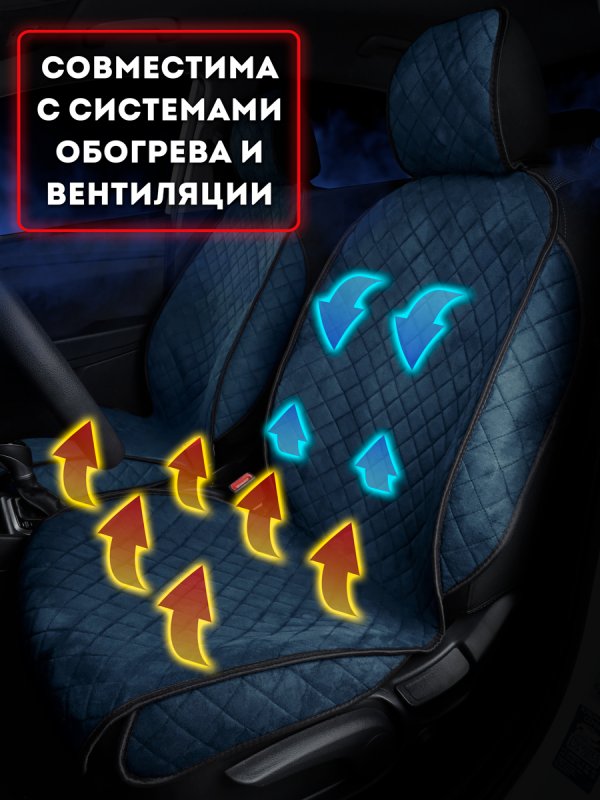 Комплект накидок из алькантары на передние сиденья автомобиля. Модель SOFIA plus . Темно-синий
