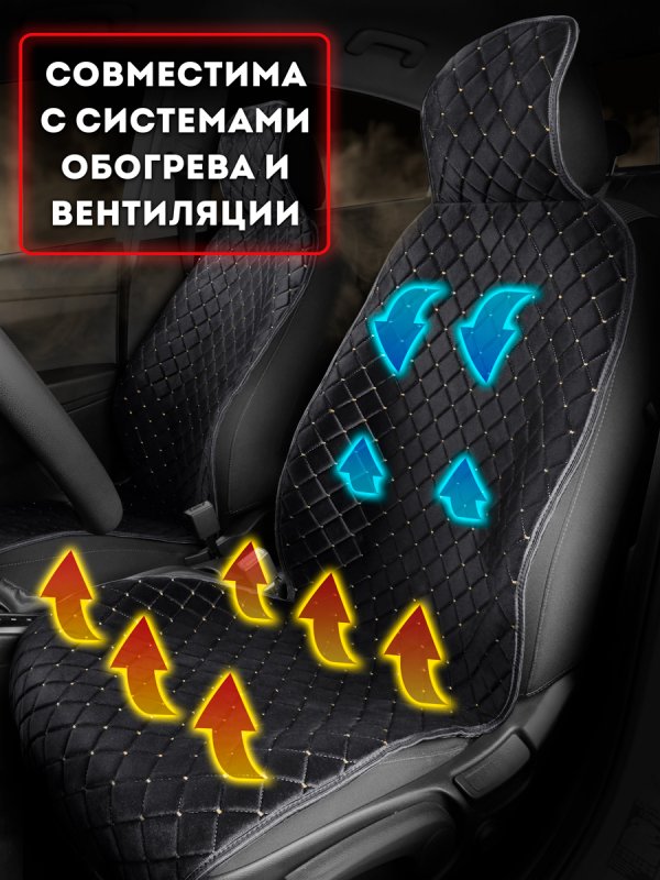 Комплект накидок из велюра на передние сиденья автомобиля. Модель ISTANBUL. Черный, бежевый, черный