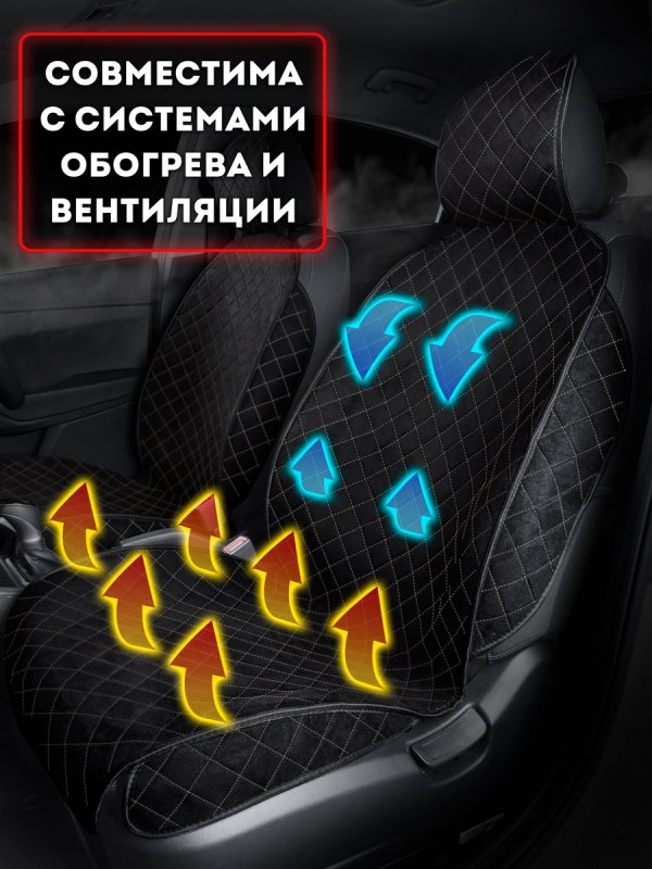 Полный комплект накидок из алькантары на сиденья автомобиля. Модель SOFIA Plus PK.Черный, белый, черный